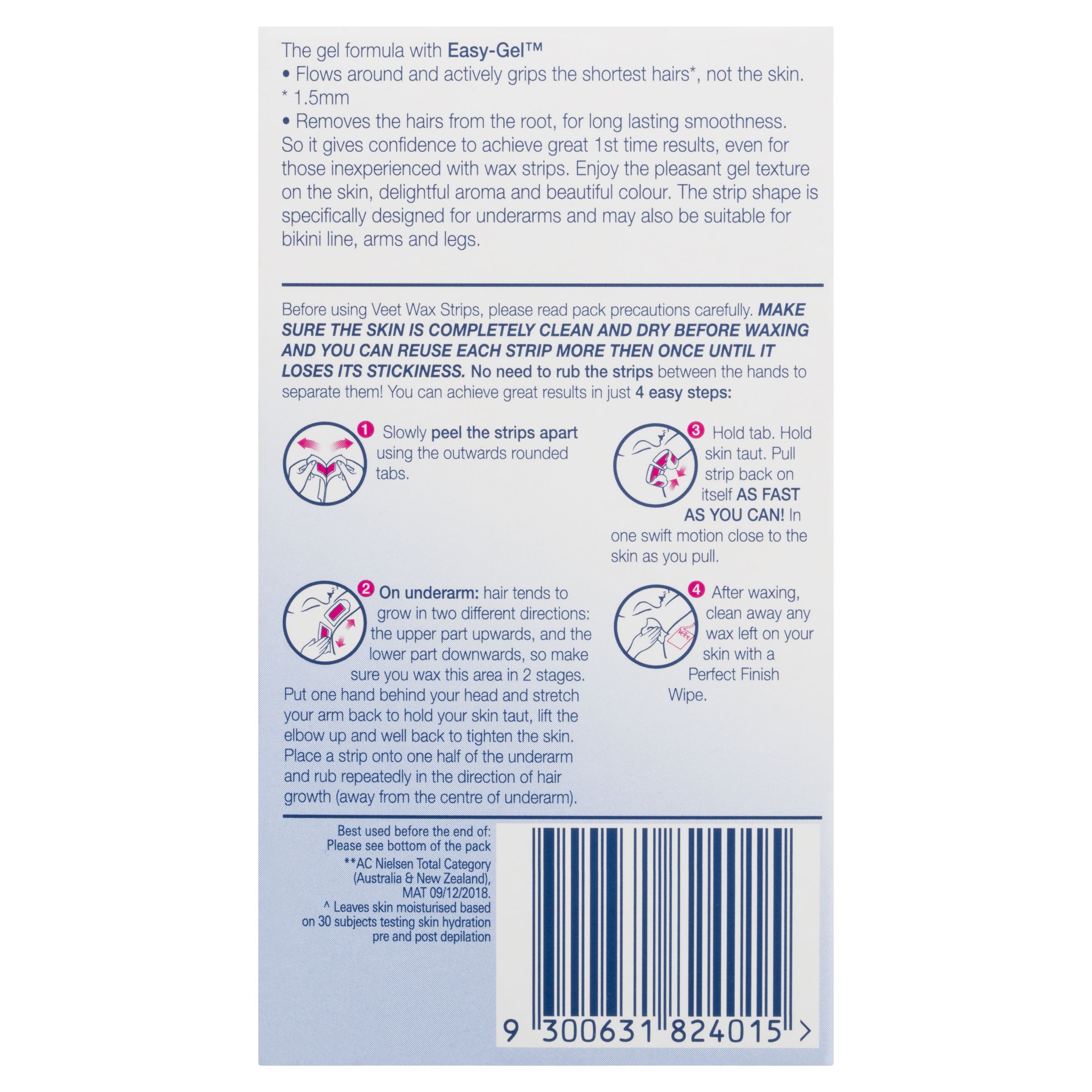 Veet EasyGel Underarm Wax Strips